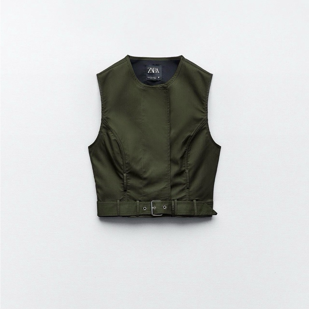 Set Zara Dark Green Belted Vest with belted skirt